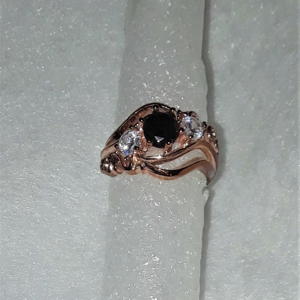Brand New Beautiful Black Zircon Rose Gold (*Plated?) Ring – Size 8